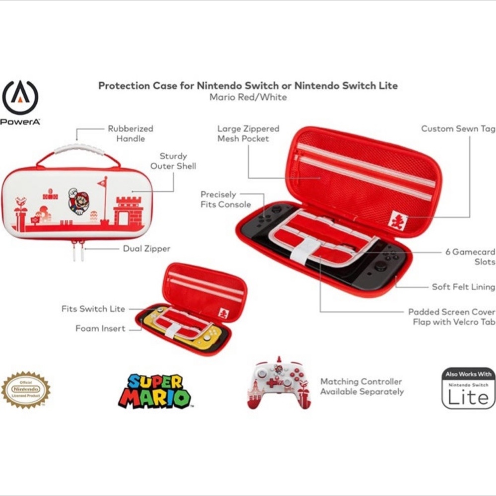 Case For Nintendo Switch or Nintendo Switch Lite - Mario Red/White - Picture 3 of 7